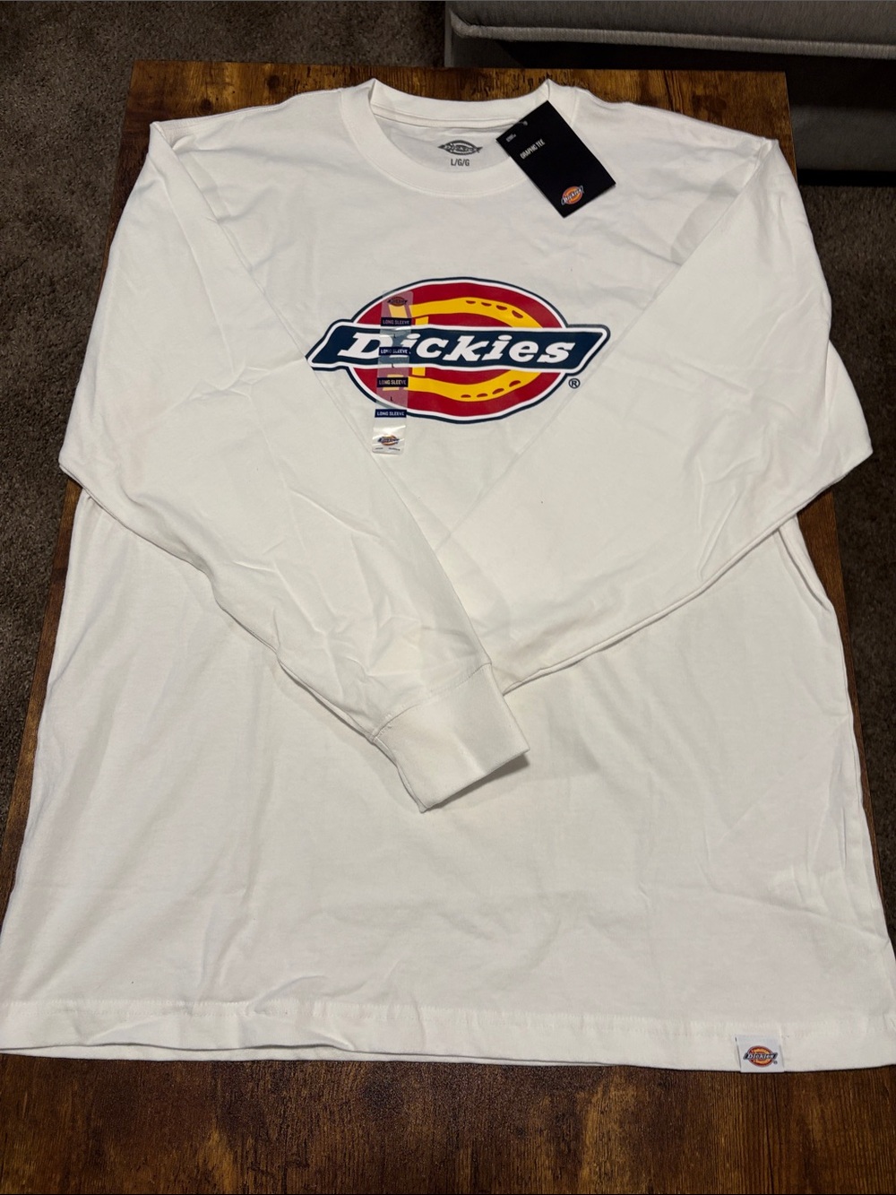 Dickies White Long-Sleeve Tee with Multicolor Logo- Size L